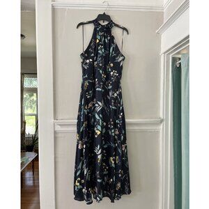 Banana Republic Floral Soft Satin Midi Dress in Navy
